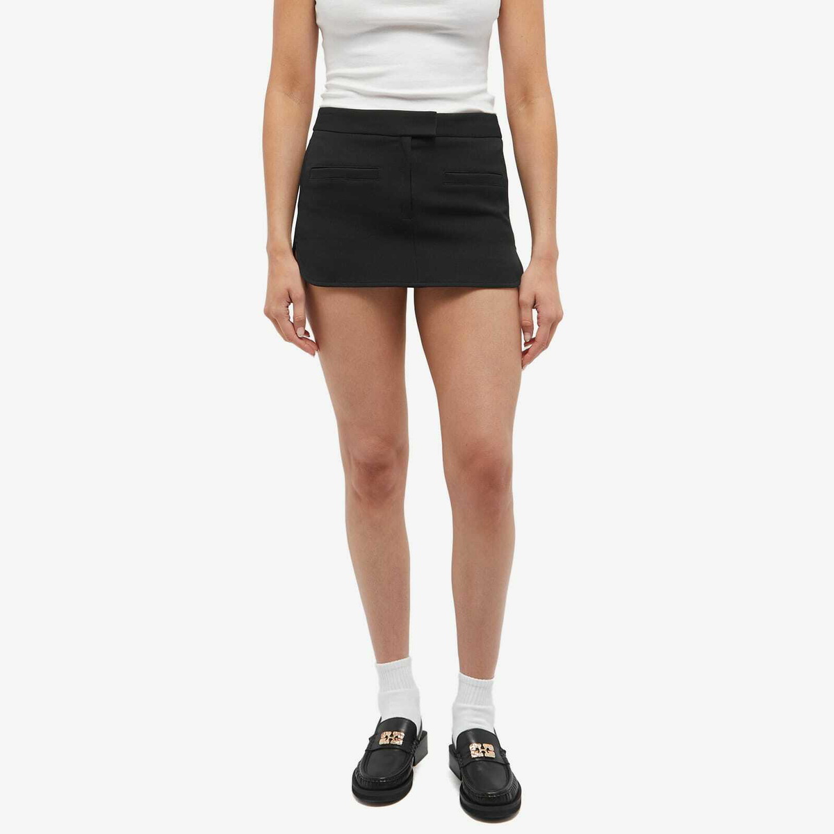 【送料&関税込】CourrA¨ges Black Mini Skirt Belted crêpe miniskirt in black - Courreges | Mytheresa