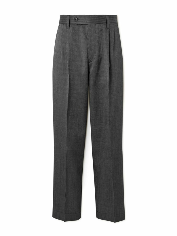 Photo: mfpen - Straight-Leg Pleated Striped Wool and Silk-Blend Trousers - Gray