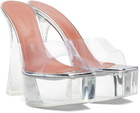 Amina Muaddi Silver Dalida Glass Plateau Heeled Sandals