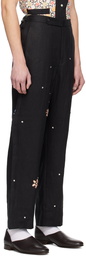 Bode Black Flower Gem Trousers