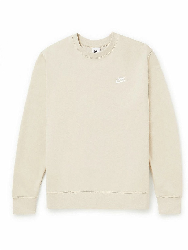 Photo: Nike - Sportswear Club Logo-Embroidered Cotton-Blend Jersey Sweatshirt - Neutrals