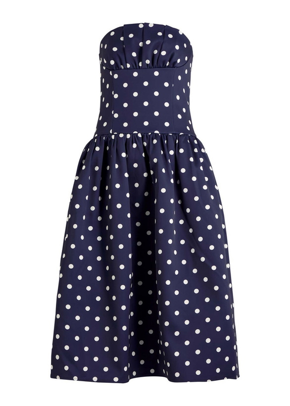 Photo: Self-portrait Polka dot Strapless Satin Midi Dress Navy