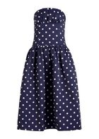 Self-portrait Polka dot Strapless Satin Midi Dress Navy