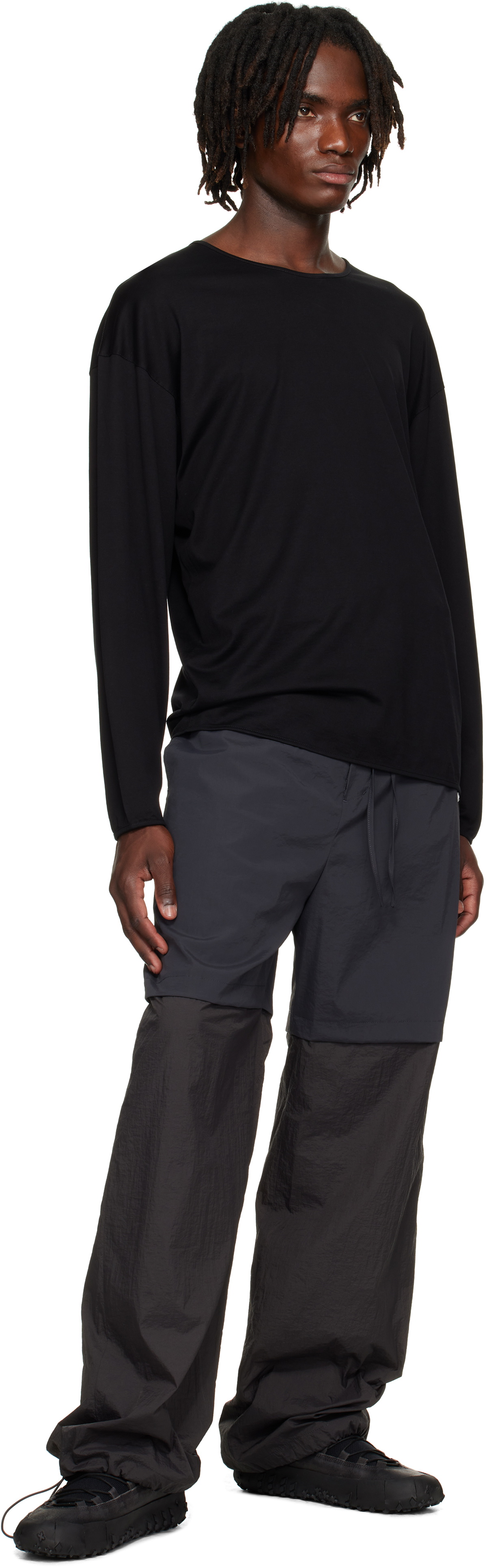 AMOMENTO Gray Nylon Layered Trousers