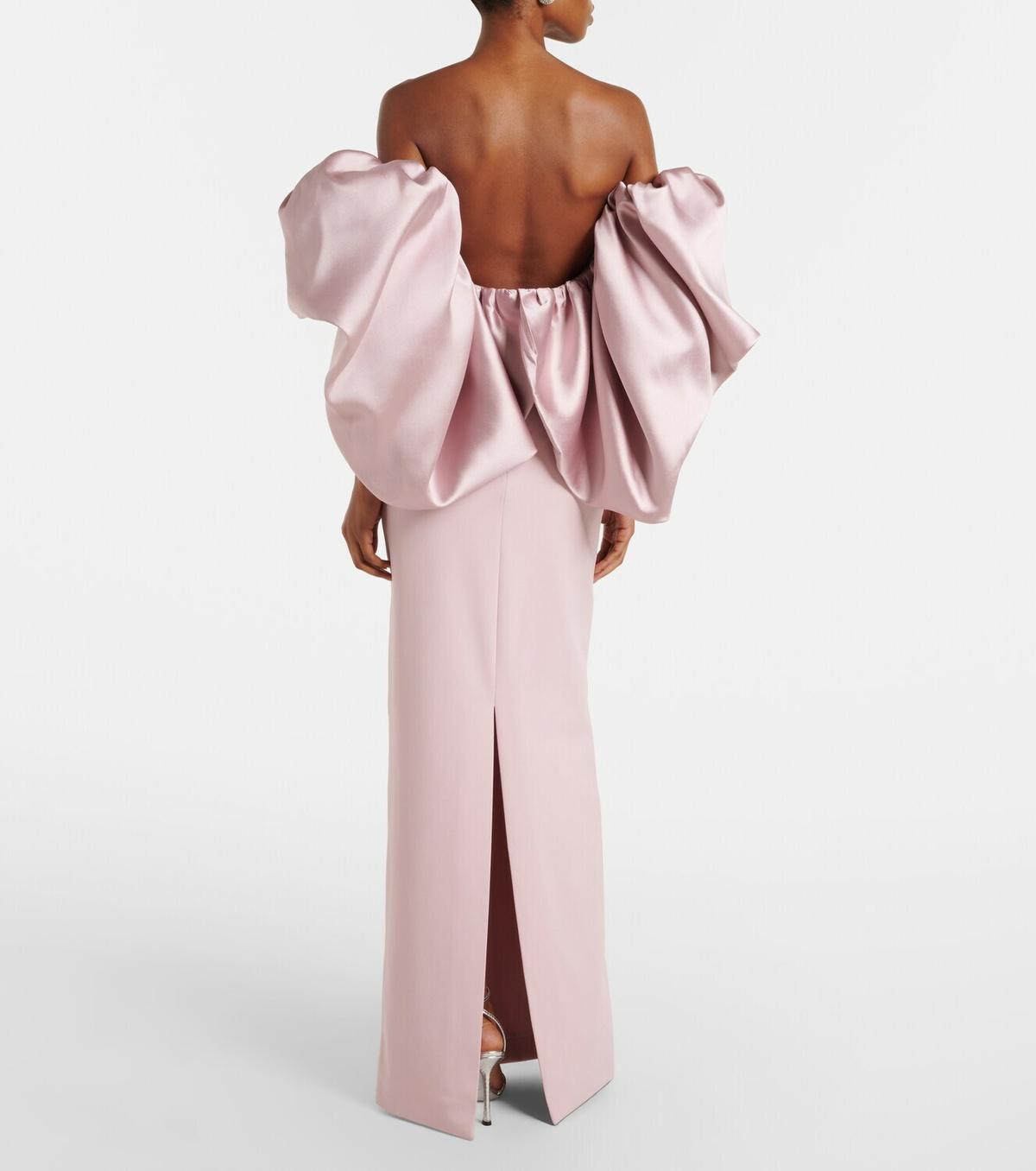 Solace London Floris satin-trimmed off-shoulder gown