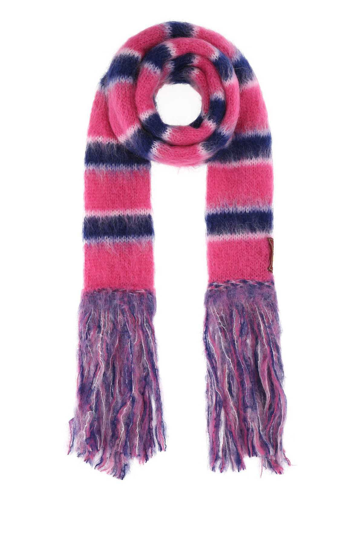 【MARNI】Color Block Long Wool-Alpaca Blend Fringe Muffler Light blue alpaca scarf | Marni