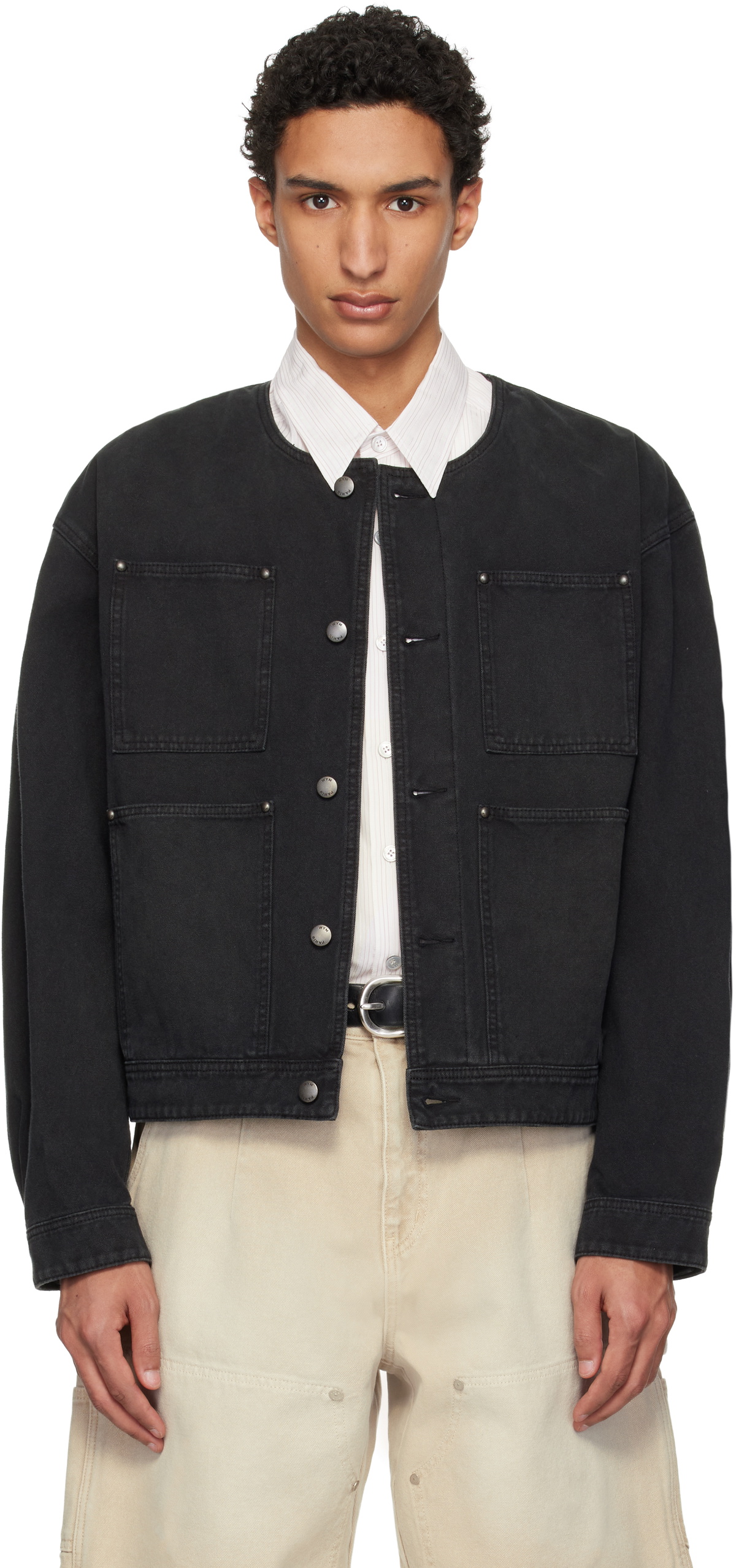 WOOYOUNGMI Black Collarless Dyed Jacket