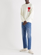 AMI PARIS - Logo-Embroidered Organic Cotton and Wool-Blend Sweater - White