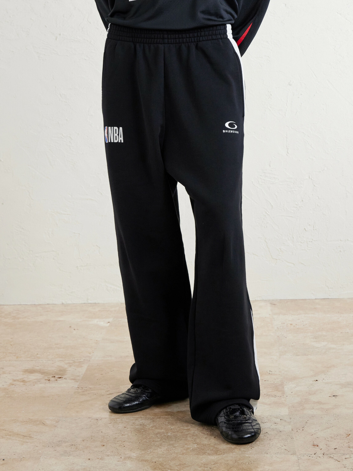 Balenciaga - NBA Wide-Leg Logo-Embroidered Cotton-Jersey Sweatpants - Black