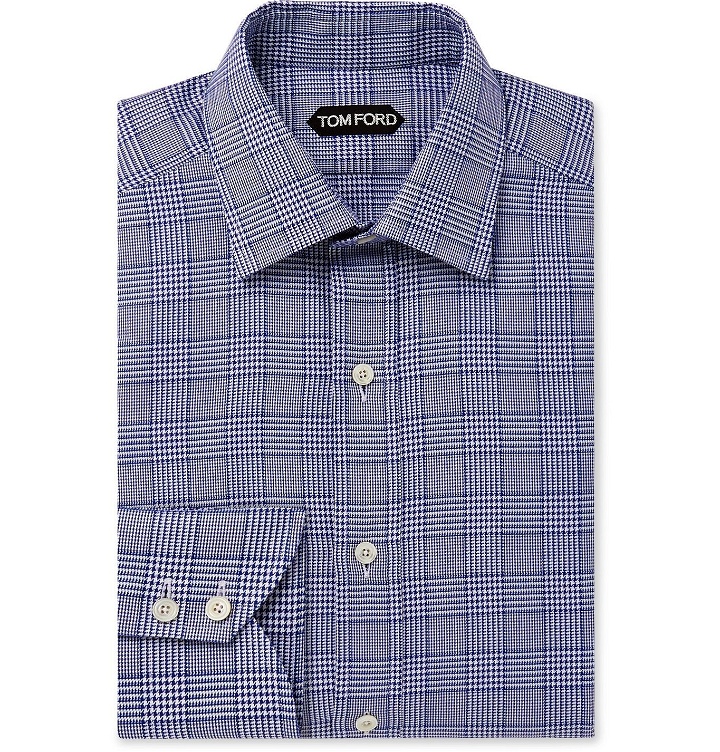 Photo: TOM FORD - Slim-Fit Prince of Wales Checked Cotton Shirt - Blue