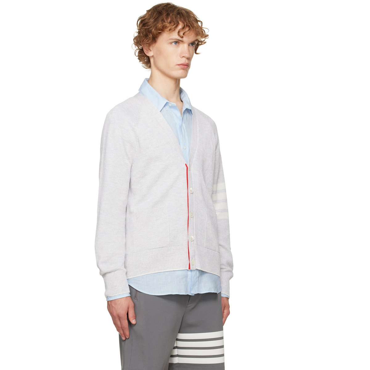 Thom Browne Gray Linen Cotton 4-Bar Relaxed Fit Cardigan