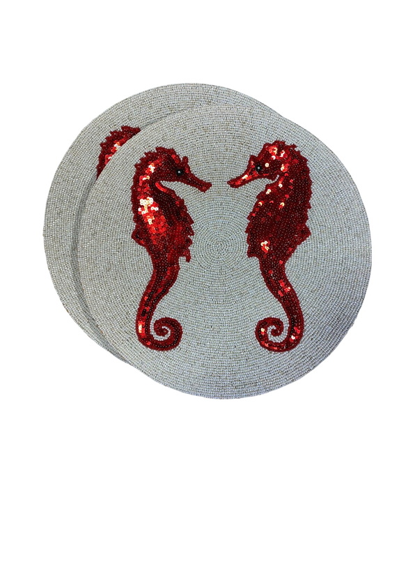 Photo: Les-Ottomans Set Of Two Seahorse Beaded Placemats