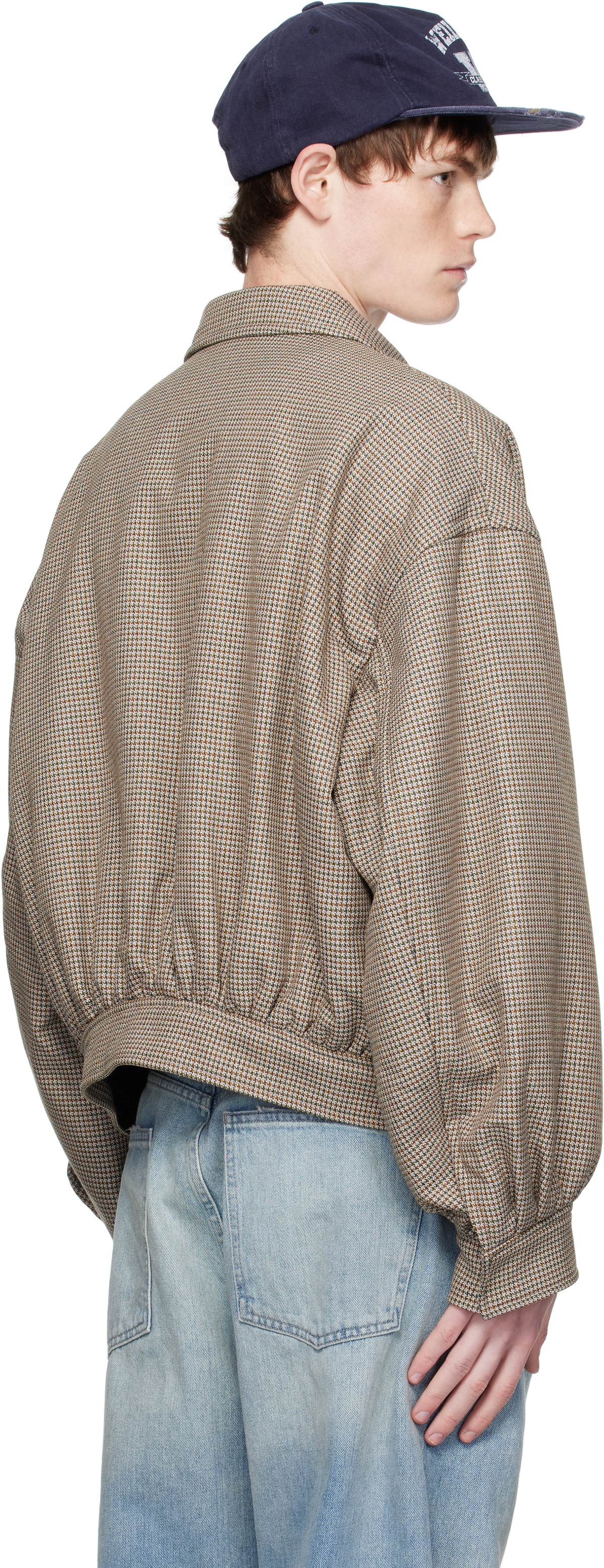 We11done Beige Checkered Bomber Jacket