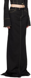 JUNEYEN Black Belted Denim Maxi Skirt