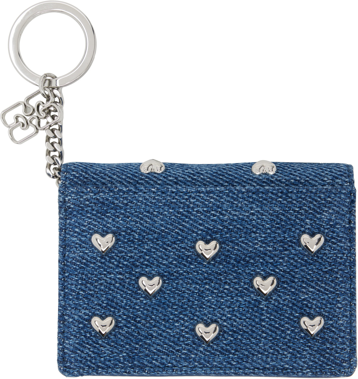 GANNI Navy Flap Heart Studs Bou Card Holder