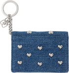 GANNI Navy Flap Heart Studs Bou Card Holder