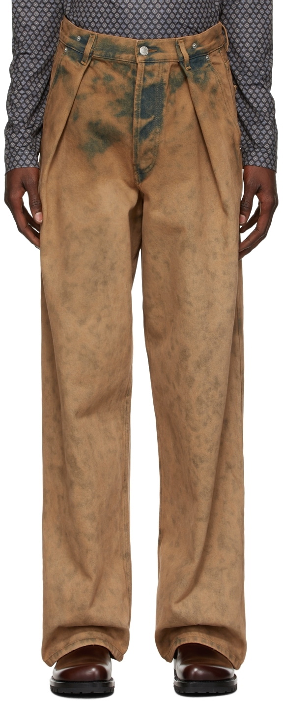 Dries Van Noten Beige Snow Washed Pleated Denim Jeans Dries Van Noten