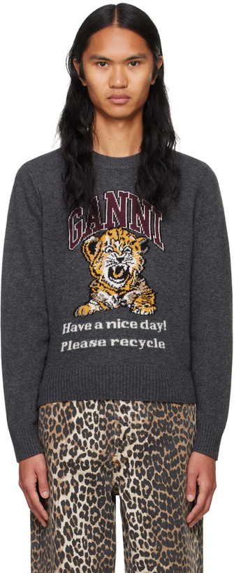 Photo: GANNI Gray Graphic Tiger Sweater
