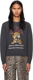 GANNI Gray Graphic Tiger Sweater