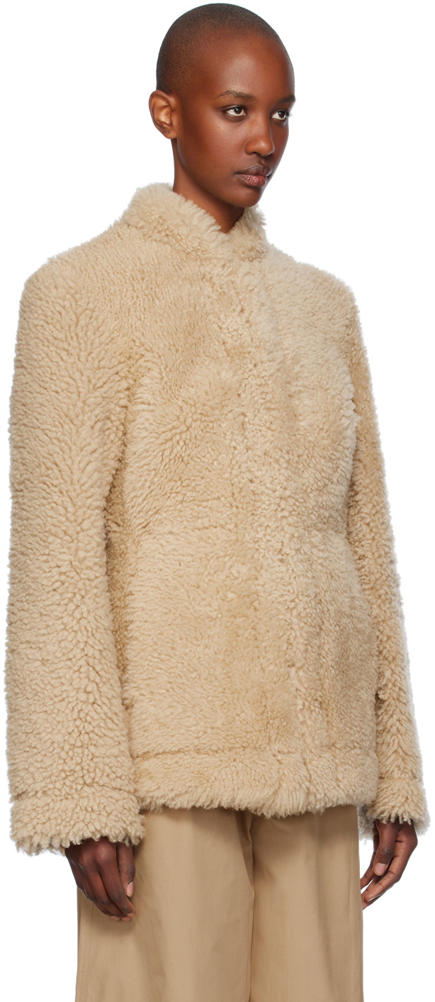 TOTEME Beige Cinched Shearling Jacket
