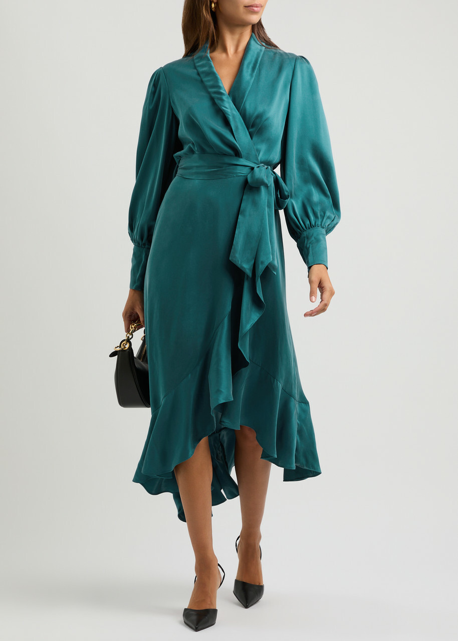 Zimmermann Silk-satin Midi Wrap Dress Teal Zimmermann