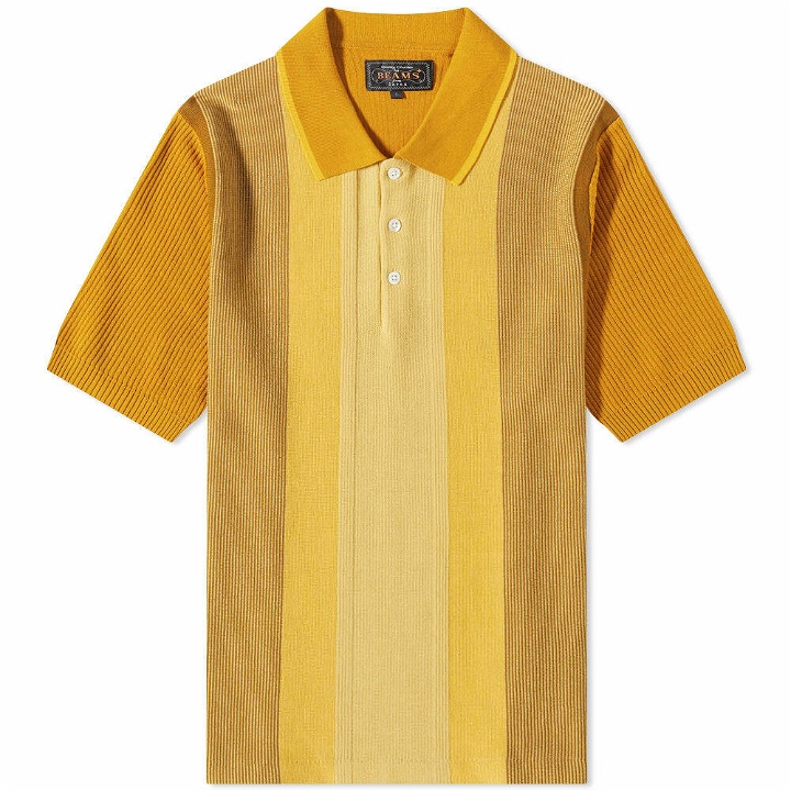 Photo: Beams Plus Men's Stripe Knit Polo Shirt in Mustard