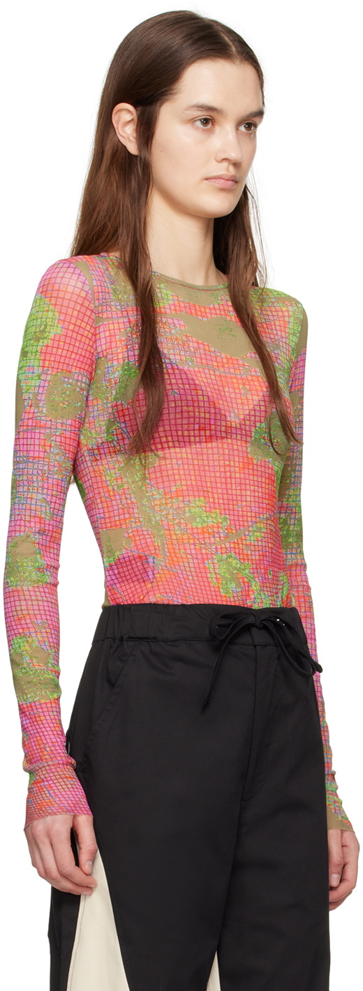 Serapis Pink & Green Graphic Long Sleeve T-Shirt