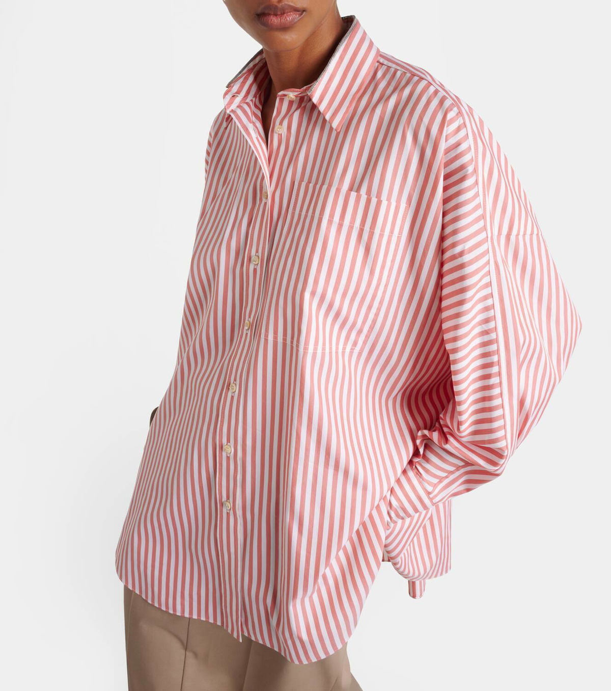 Brunello Cucinelli Oversized striped cotton and silk shirt