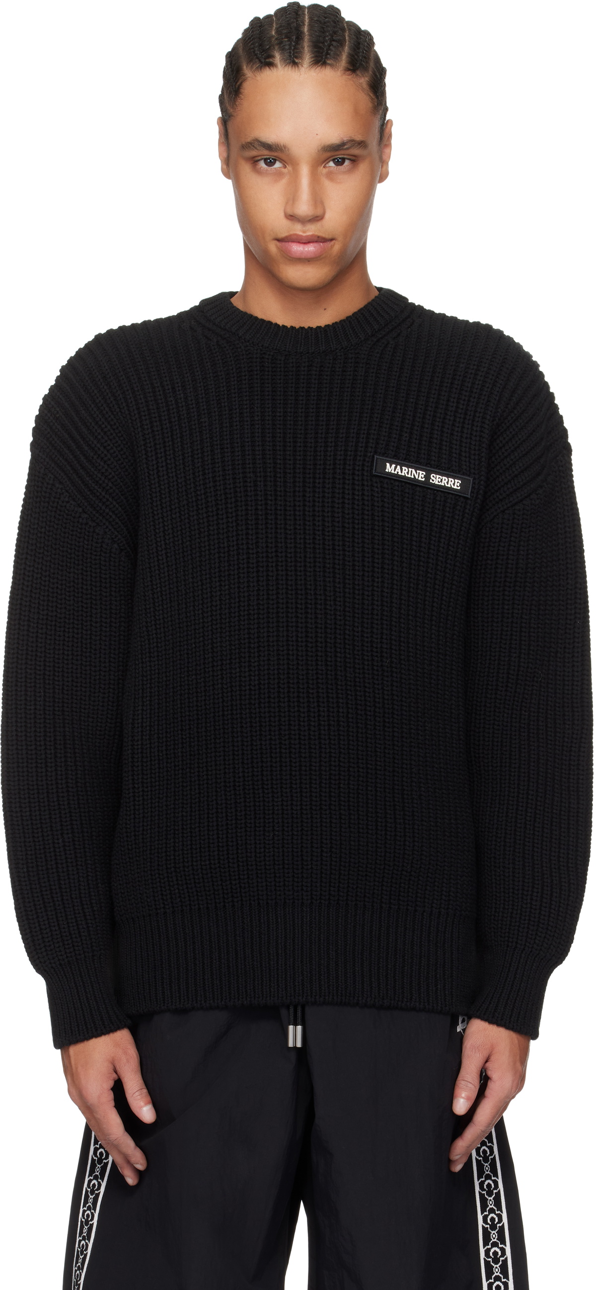 Marine Serre Black Half Cardigan Knit Crewneck Sweater