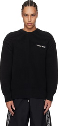 Marine Serre Black Half Cardigan Knit Crewneck Sweater