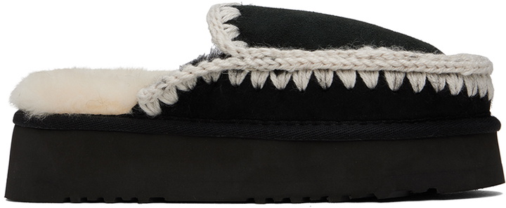 Photo: Mou SSENSE Exclusive Black Full Stitch Platform Slippers