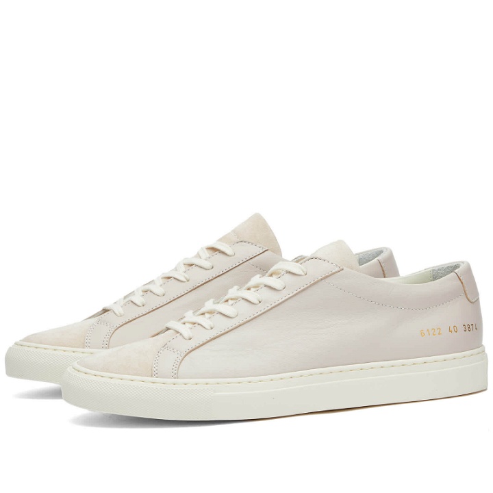 Photo: Woman by Common Projects Women's Original Achilles Suede Sneakers in Warm Grey