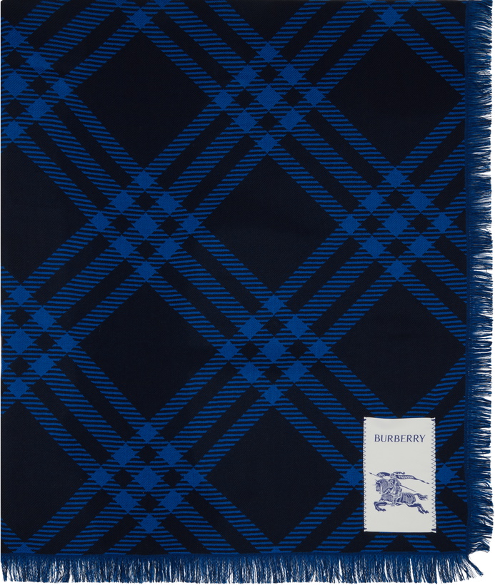 Photo: Burberry Navy Wide Check Wool Silk Scarf