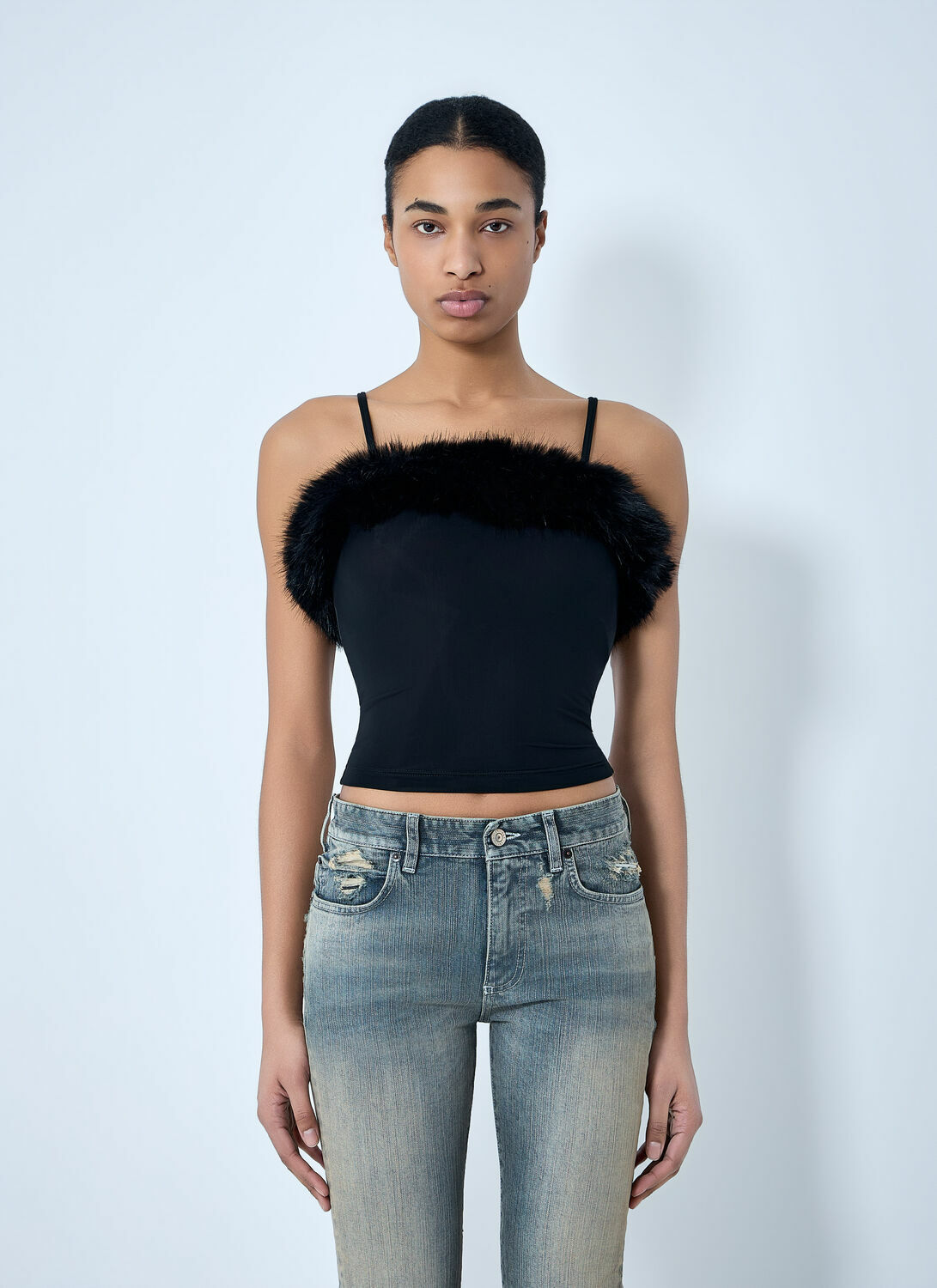 Balenciaga Faux Fur Strap Top
