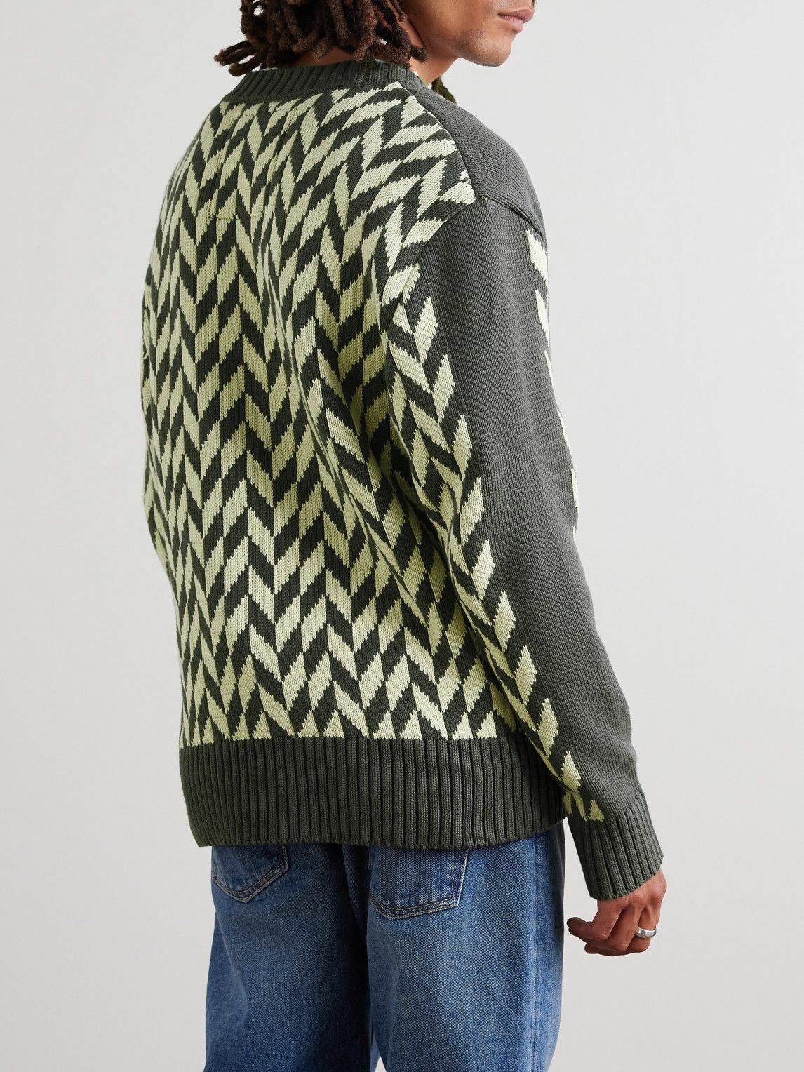 MANAAKI - Manaia Intarsia Cotton Cardigan - Green