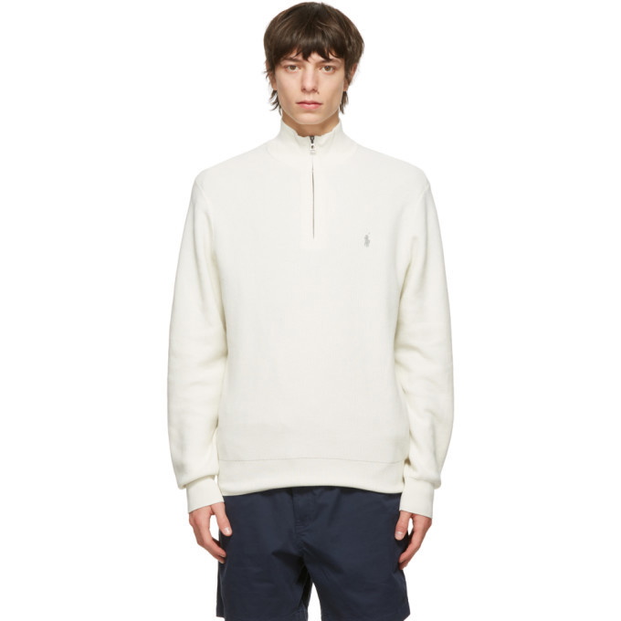 Photo: Polo Ralph Lauren Off-White Cotton Mesh Quarter-Zip Sweater