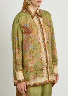 Zimmermann Indra Printed Silk Shirt Khaki