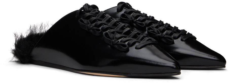 Simone Rocha Black Pointed-Toe Faux-Fur Slippers