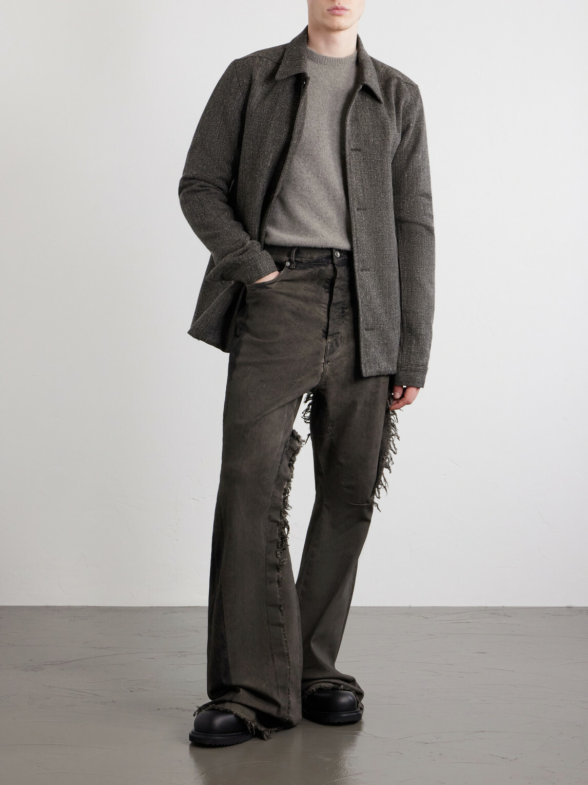 Rick Owens - Bolan Frayed Baggy Bootcut Jeans - Gray
