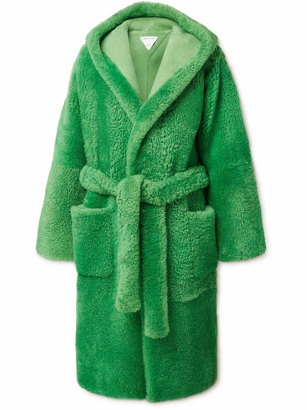 Photo: Bottega Veneta - Belted Hooded Shearling Coat - Green