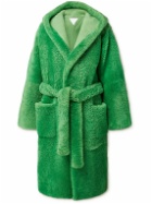 Bottega Veneta - Belted Hooded Shearling Coat - Green