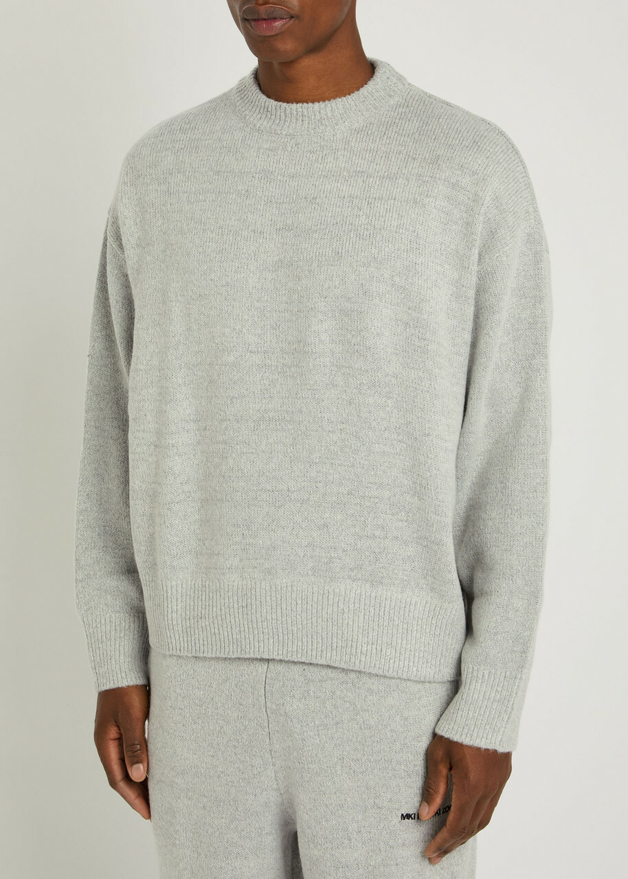 Mki Miyuki Zoku Logo-embroidered Brushed Knit Jumper Light Grey