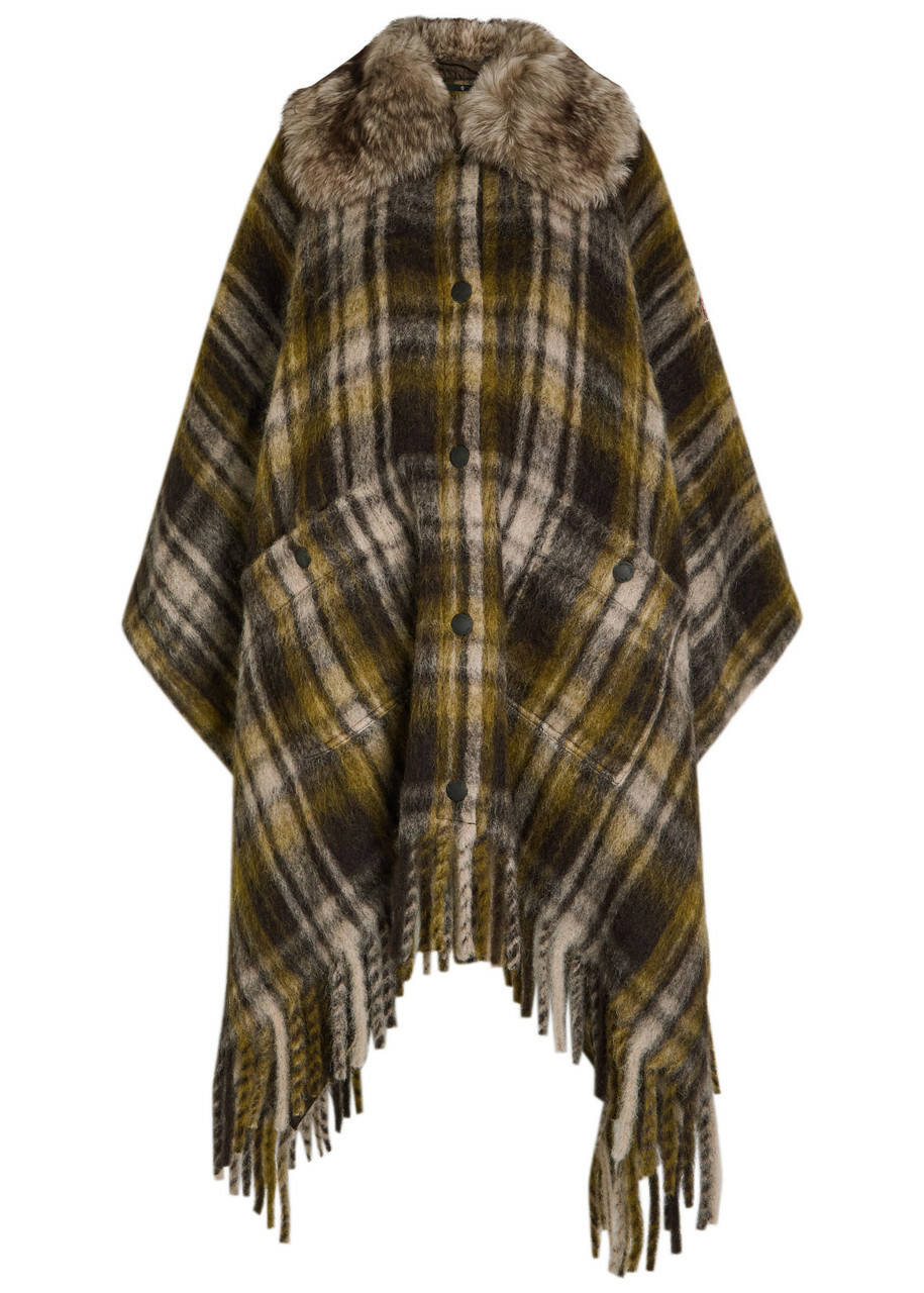 Moncler Plaid Brushed Wool-blend Cape - Brown - One Size