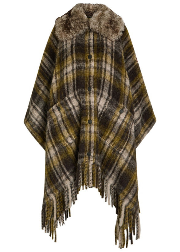 Photo: Moncler Plaid Brushed Wool-blend Cape - Brown - One Size