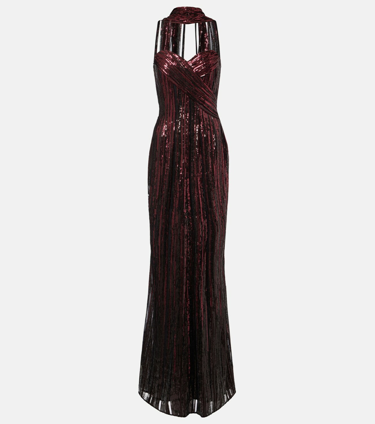 Elie Saab Scarf-detail sequined gown