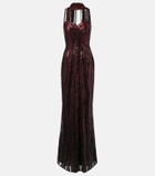 Elie Saab Scarf-detail sequined gown