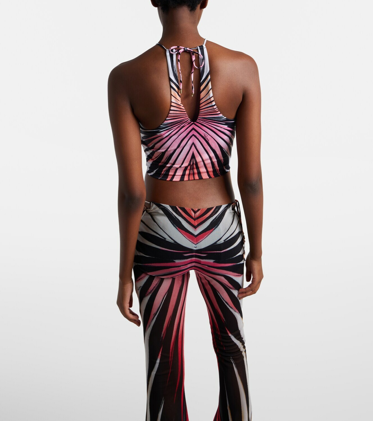 Roberto Cavalli Printed halterneck mesh crop top
