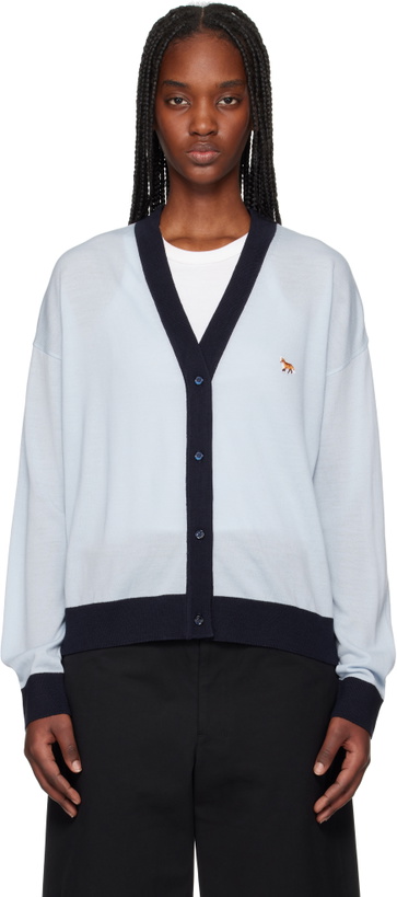 Photo: Maison Kitsuné Blue Baby Fox Patch Bi-Color Comfort Cardigan