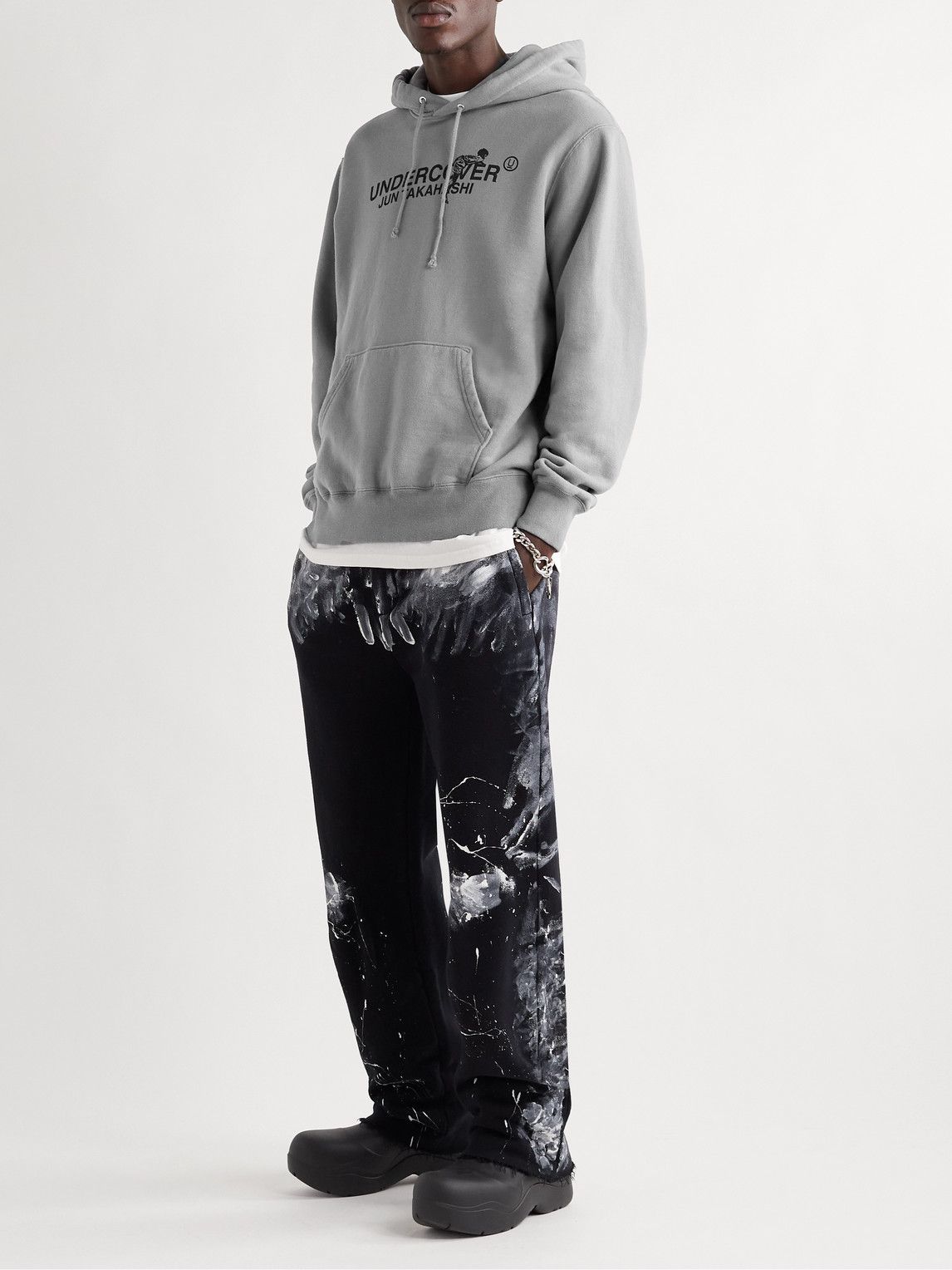 Undercover - Logo-Print Cotton-Jersey Hoodie - Gray Undercover