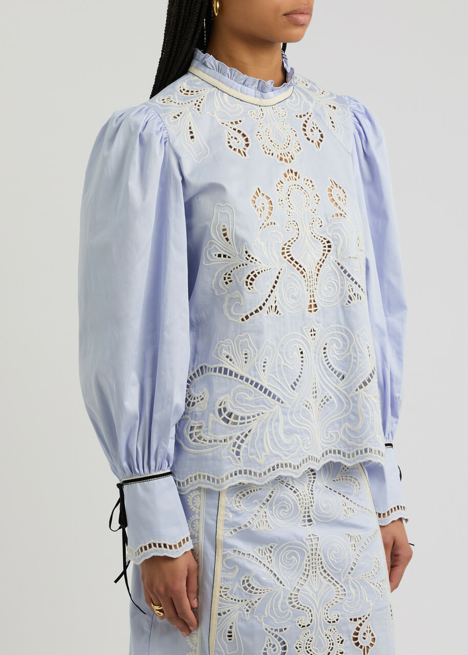 Lug Von Siga Keira Broderie Anglaise Cotton Poplin Blouse Blue